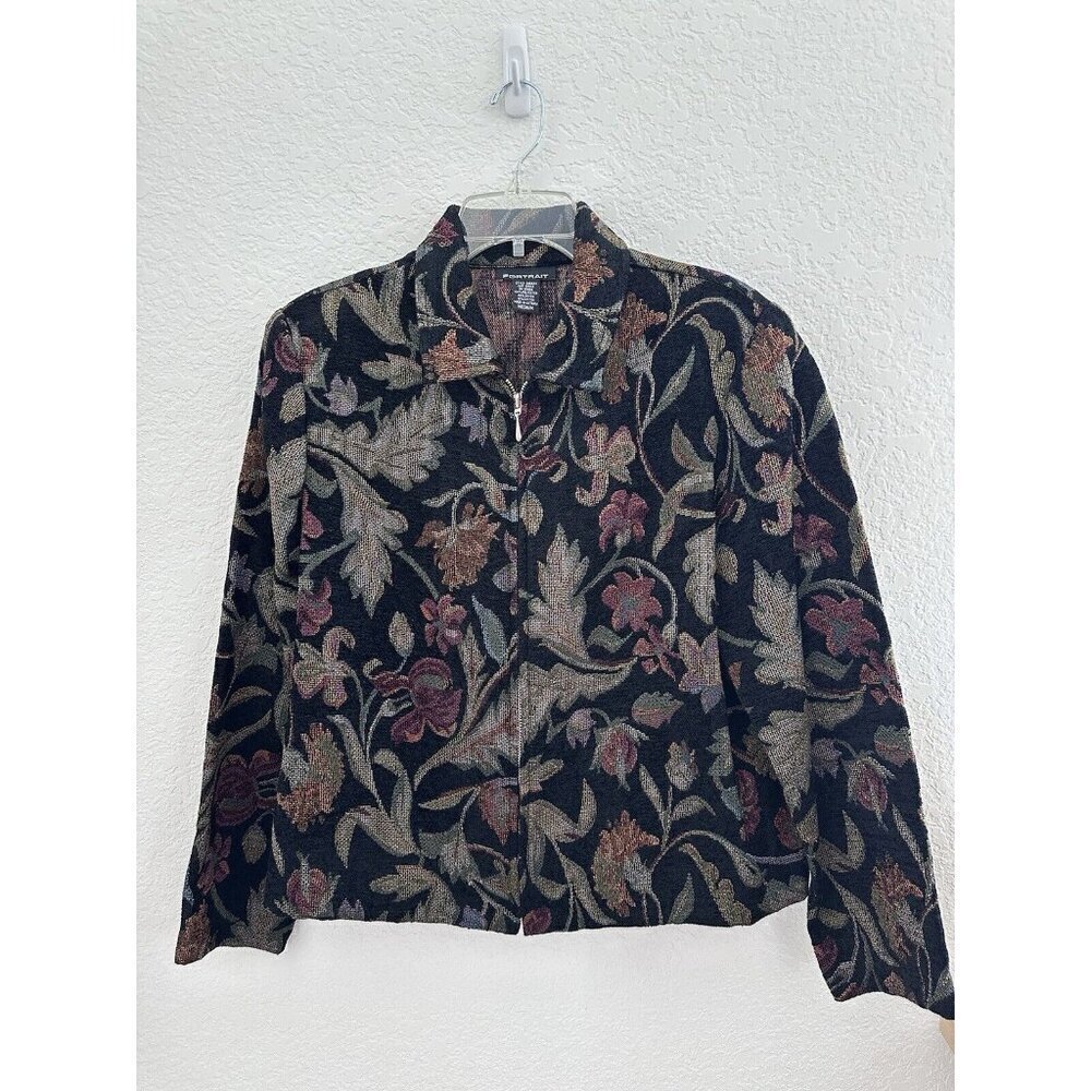 PORTRAIT‎ Jacket Women's Medium Floral Tapestry Brocade Boho Coastal Granny Core